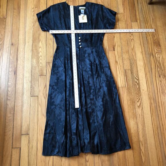 Dana Scott NWT Vintage 1980s Tea Length Black Satin Formal Dress Size 11/12 - Picture 2 of 10